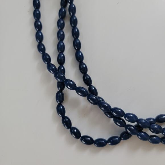 Vintage Multi Strand Navy Blue Beaded Necklace with Decorative Clasp Statement - Picture 5 of 10